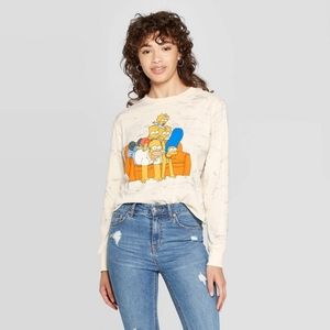 Women's Simpsons Couch Stack Long Sleeve Cropped Graphic T-Shirt (Juniors')